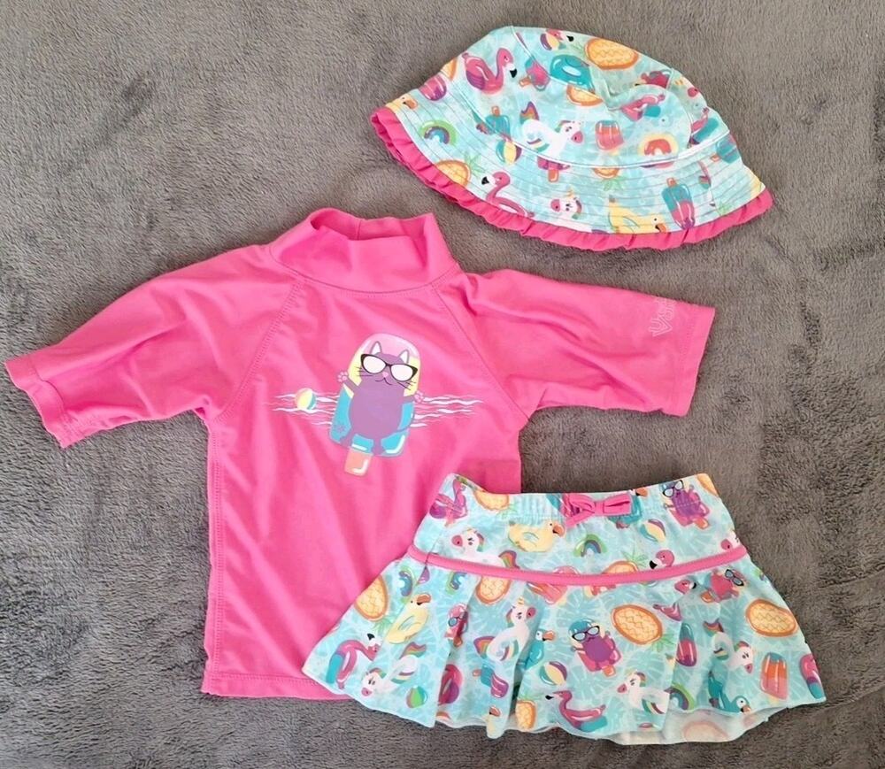UV Skinz Girls 3 Piece Swimwear Set Size 3T- Pink Pool Vacation Beach UPF 50+